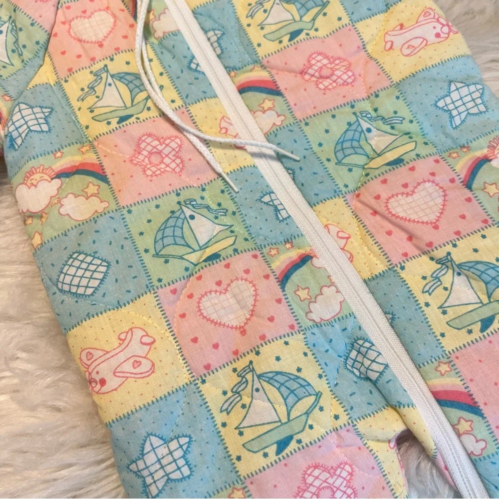 Vintage Baby Bunting Snowsuit 0-6 months Patchwork Pastel Colors Please Read